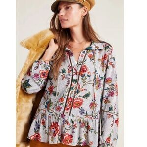 Anthropologie Maeve Janie Peplum Flounced Peasant Blouse - Size 6